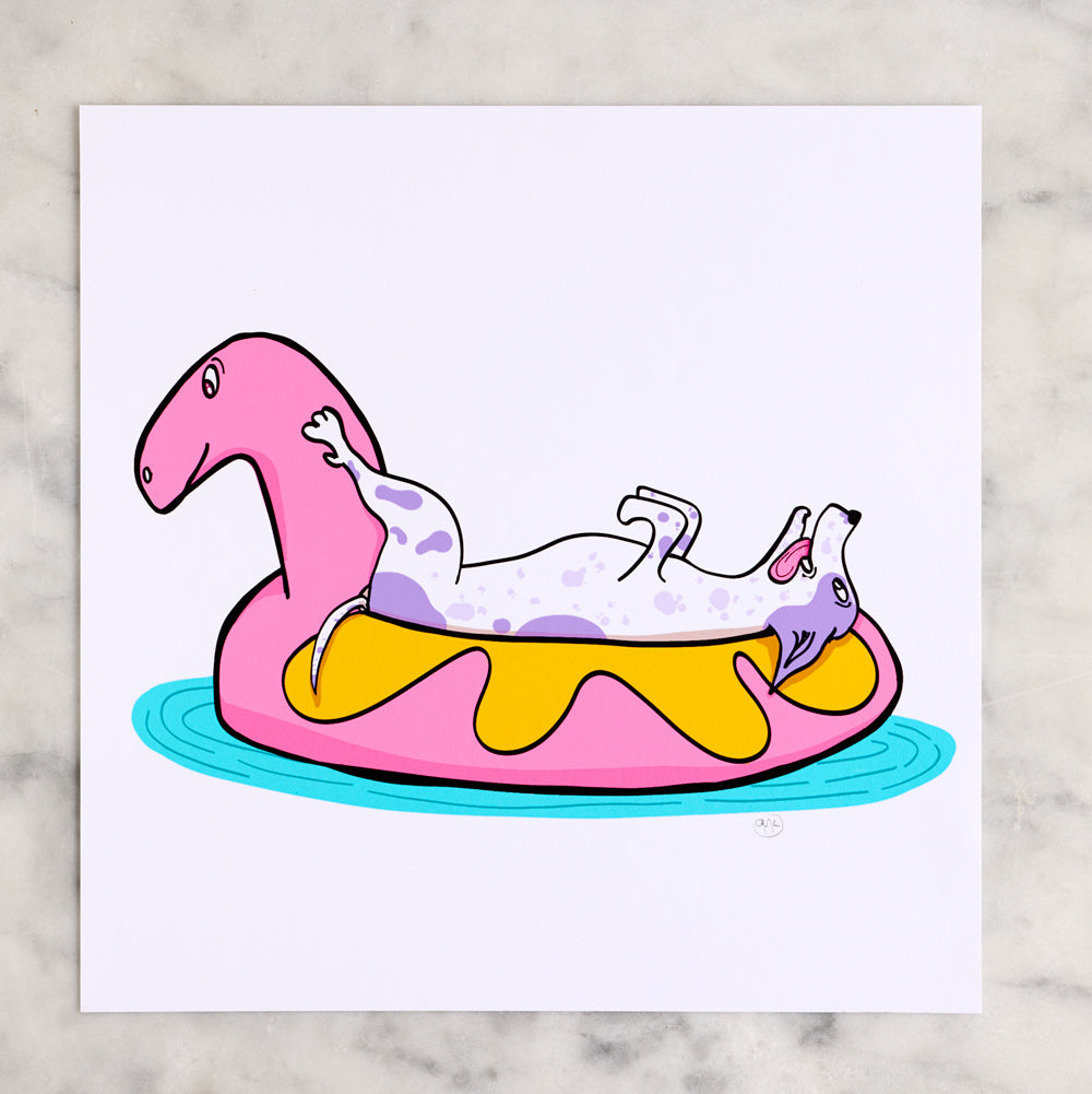 "Duke in a pool float" Archival Ink Giclee Print